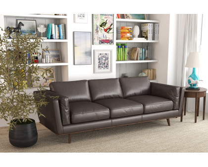 Ashcroft Chase Mid-Century Modern Genuine Leather Sofa - Brown