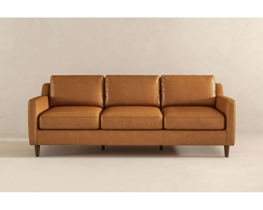 Ashcroft - Cooper Mid-Century Modern Leather Sofa in Tan