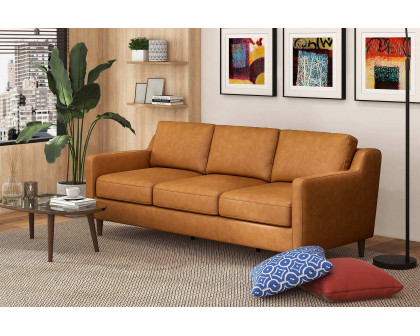 Ashcroft - Cooper Mid-Century Modern Leather Sofa in Tan