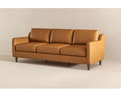 Ashcroft - Cooper Mid-Century Modern Leather Sofa in Tan