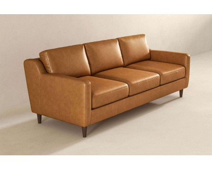 Ashcroft - Cooper Mid-Century Modern Leather Sofa in Tan