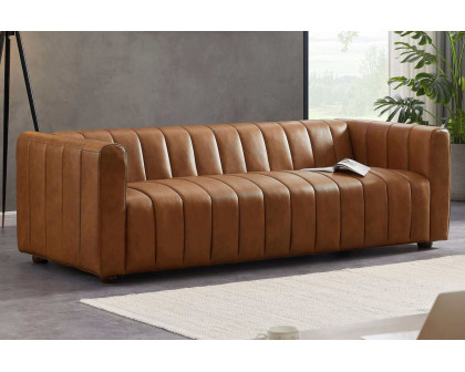 Ashcroft - Elrosa Channel Tufted Sofa in Cognac