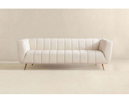 Ashcroft LaMattina Genuine Italian Leather Channel Tufted Sofa - Beige