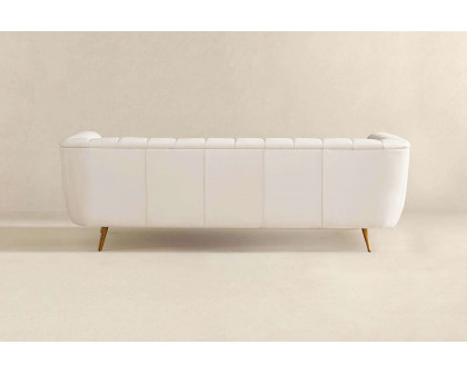 Ashcroft LaMattina Genuine Italian Leather Channel Tufted Sofa - Beige