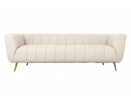 Ashcroft LaMattina Genuine Italian Leather Channel Tufted Sofa - Beige