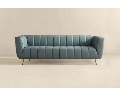 Ashcroft LaMattina Genuine Italian Leather Channel Tufted Sofa - Blue