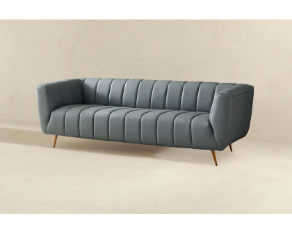 Ashcroft LaMattina Genuine Italian Leather Channel Tufted Sofa - Blue