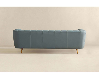 Ashcroft LaMattina Genuine Italian Leather Channel Tufted Sofa - Blue