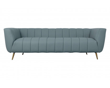 Ashcroft LaMattina Genuine Italian Leather Channel Tufted Sofa - Blue