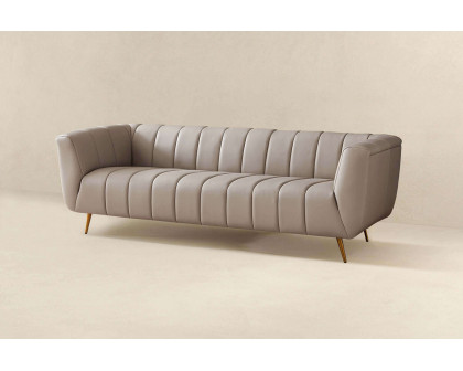 Ashcroft LaMattina Genuine Italian Leather Channel Tufted Sofa - Gray