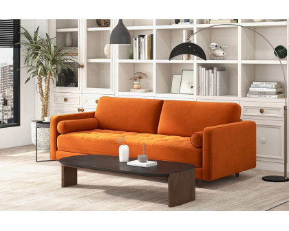 Ashcroft Anthony Pillow Back Velvet Sofa - Burnt Orange