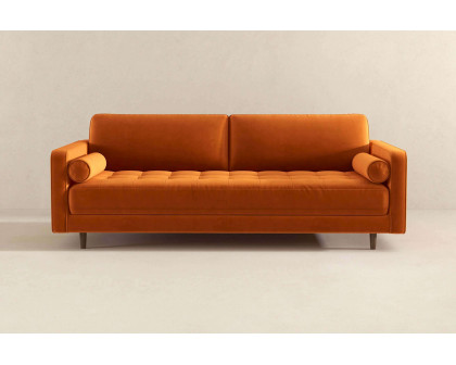 Ashcroft Anthony Pillow Back Velvet Sofa - Burnt Orange