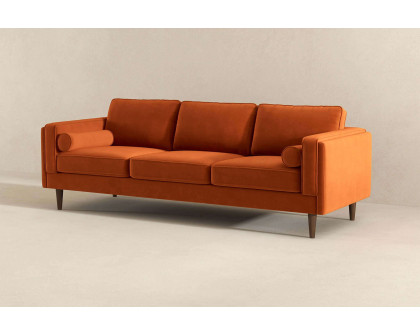 Ashcroft Amber Mid-Century Modern Luxury Modern Velvet Sofa - Burnt Orange