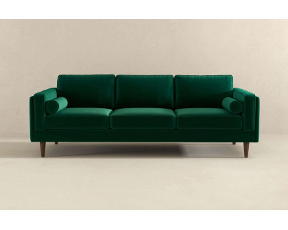 Ashcroft Amber Mid-Century Modern Luxury Modern Velvet Sofa - Dark Green