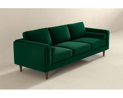 Ashcroft Amber Mid-Century Modern Luxury Modern Velvet Sofa - Dark Green