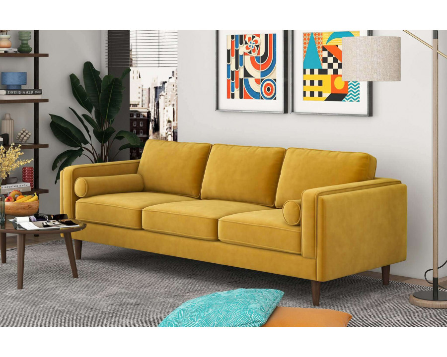 Ashcroft Amber Mid-Century Modern Luxury Modern Velvet Sofa - Yellow