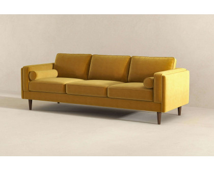 Ashcroft Amber Mid-Century Modern Luxury Modern Velvet Sofa - Yellow