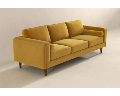 Ashcroft Amber Mid-Century Modern Luxury Modern Velvet Sofa - Yellow