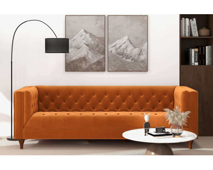 Ashcroft Evelyn Mid-Century Modern Velvet Luxury Chesterfield Sofa - Burnt Orange