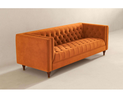 Ashcroft Evelyn Mid-Century Modern Velvet Luxury Chesterfield Sofa - Burnt Orange