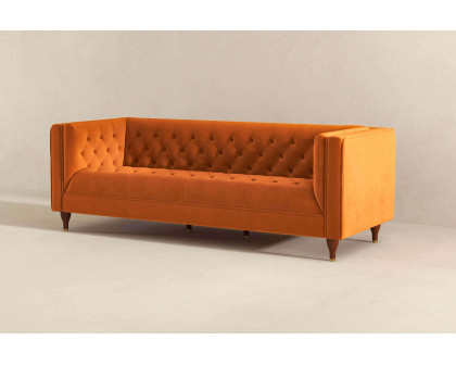 Ashcroft Evelyn Mid-Century Modern Velvet Luxury Chesterfield Sofa - Burnt Orange