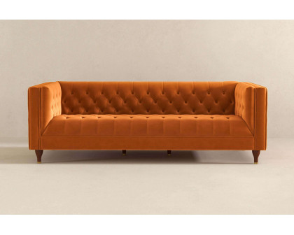 Ashcroft Evelyn Mid-Century Modern Velvet Luxury Chesterfield Sofa - Burnt Orange