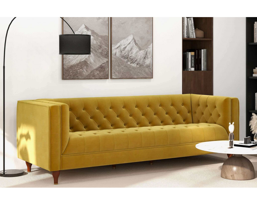 Ashcroft Evelyn Mid-Century Modern Velvet Luxury Chesterfield Sofa - Yellow