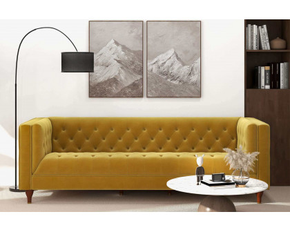 Ashcroft Evelyn Mid-Century Modern Velvet Luxury Chesterfield Sofa - Yellow