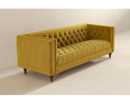 Ashcroft Evelyn Mid-Century Modern Velvet Luxury Chesterfield Sofa - Yellow