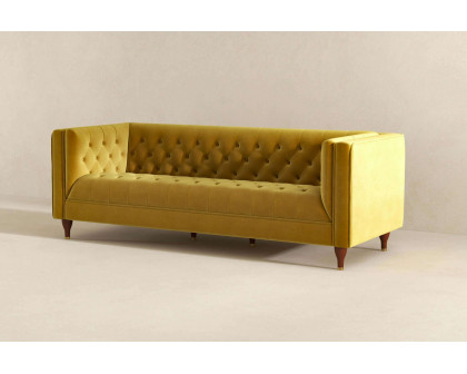 Ashcroft Evelyn Mid-Century Modern Velvet Luxury Chesterfield Sofa - Yellow