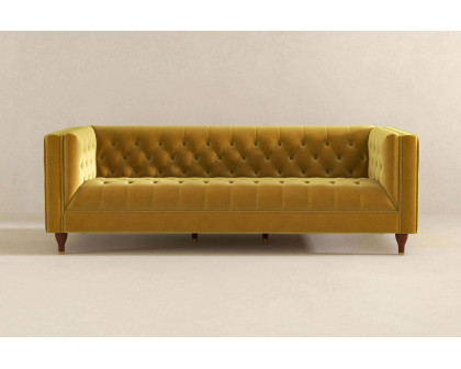 Ashcroft Evelyn Mid-Century Modern Velvet Luxury Chesterfield Sofa - Yellow