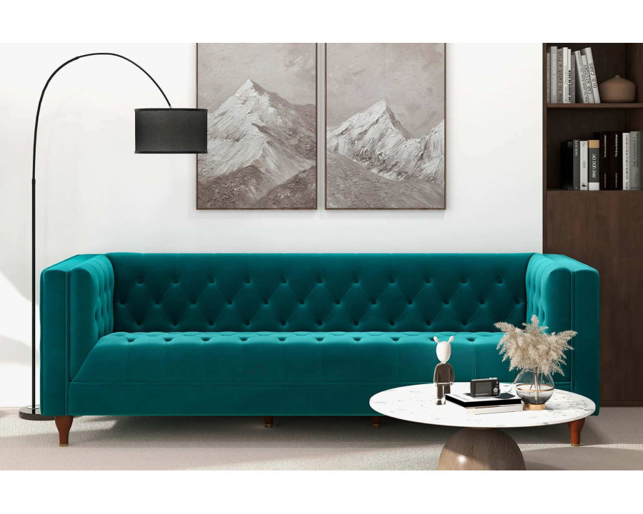 Ashcroft Evelyn Mid-Century ModernVelvet Luxury Chesterfield Sofa - Teal