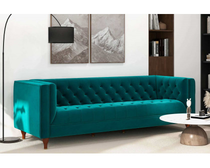 Ashcroft Evelyn Mid-Century ModernVelvet Luxury Chesterfield Sofa - Teal