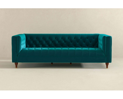 Ashcroft Evelyn Mid-Century ModernVelvet Luxury Chesterfield Sofa - Teal