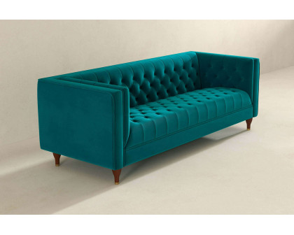 Ashcroft Evelyn Mid-Century ModernVelvet Luxury Chesterfield Sofa - Teal