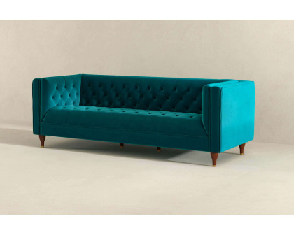 Ashcroft Evelyn Mid-Century ModernVelvet Luxury Chesterfield Sofa - Teal