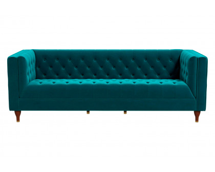 Ashcroft Evelyn Mid-Century ModernVelvet Luxury Chesterfield Sofa - Teal