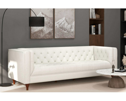 Ashcroft Evelyn Mid-Century Modern Boucle Luxury Chesterfield Sofa - White