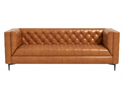 Ashcroft Evelyn Mid-Century Modern Leather Luxury Chesterfield Sofa - Cognac