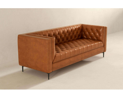 Ashcroft Evelyn Mid-Century Modern Leather Luxury Chesterfield Sofa - Cognac