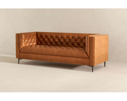 Ashcroft Evelyn Mid-Century Modern Leather Luxury Chesterfield Sofa - Cognac