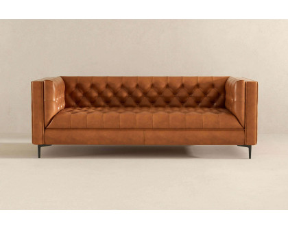 Ashcroft Evelyn Mid-Century Modern Leather Luxury Chesterfield Sofa - Cognac