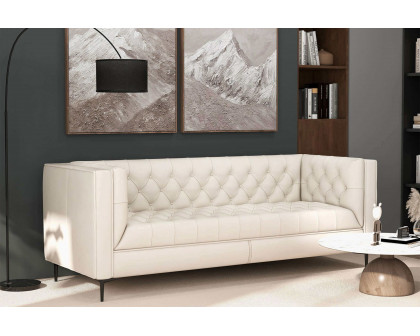 Ashcroft Evelyn Mid-Century Modern Leather Luxury Chesterfield Sofa - Cream