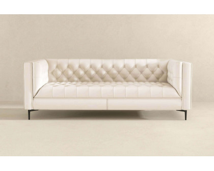 Ashcroft Evelyn Mid-Century Modern Leather Luxury Chesterfield Sofa - Cream