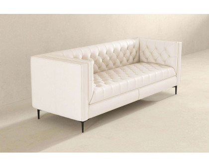 Ashcroft Evelyn Mid-Century Modern Leather Luxury Chesterfield Sofa - Cream