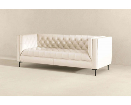 Ashcroft Evelyn Mid-Century Modern Leather Luxury Chesterfield Sofa - Cream