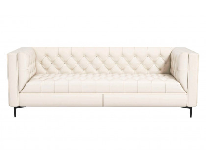 Ashcroft Evelyn Mid-Century Modern Leather Luxury Chesterfield Sofa - Cream