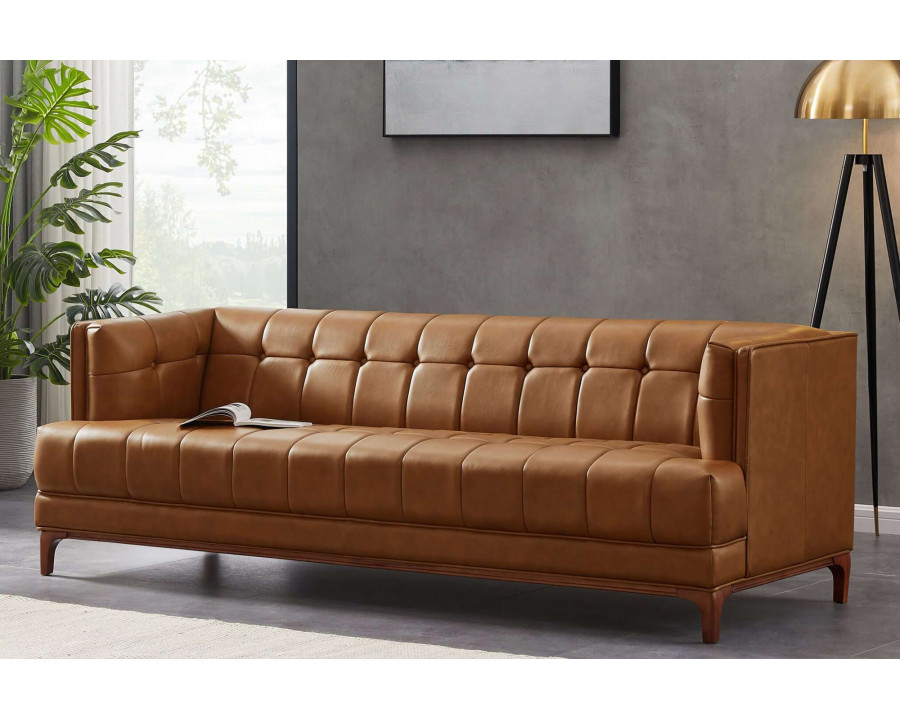 Ashcroft - Mara Tufted Leather Sofa in Cognac