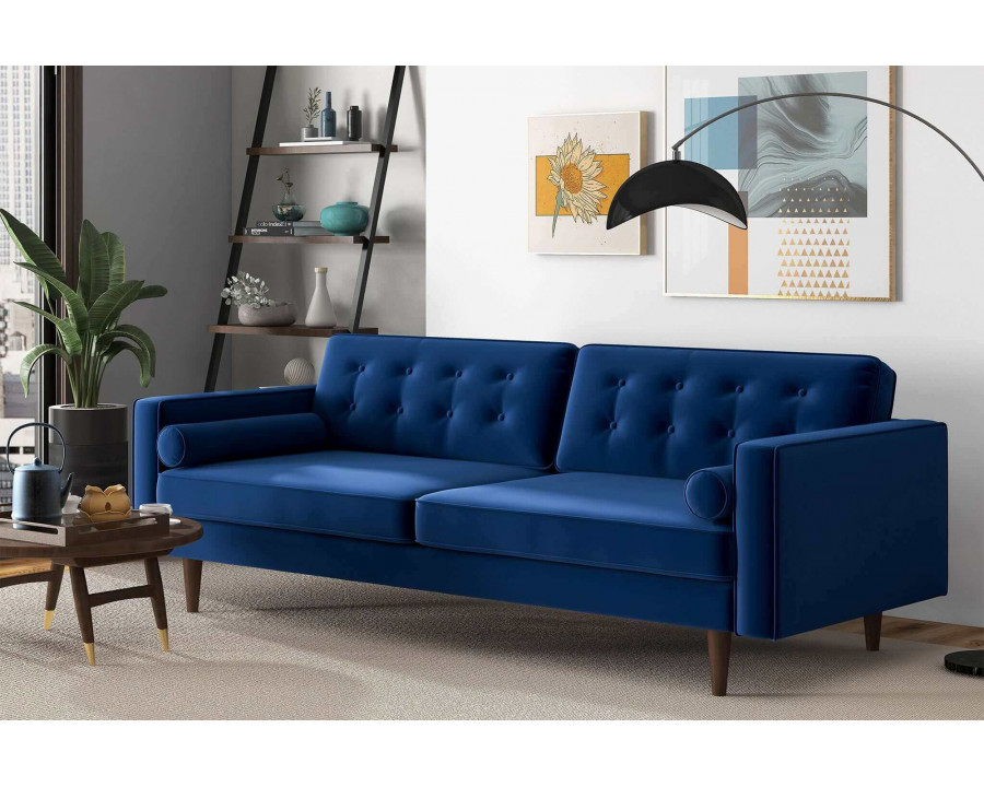 Ashcroft Casey Mid-Century Modern Velvet Sofa - Blue