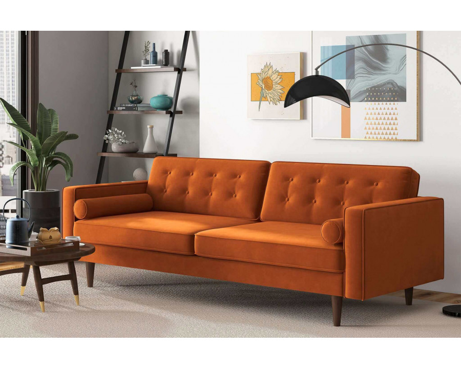 Ashcroft Casey Mid-Century Modern Velvet Sofa - Burnt Orange